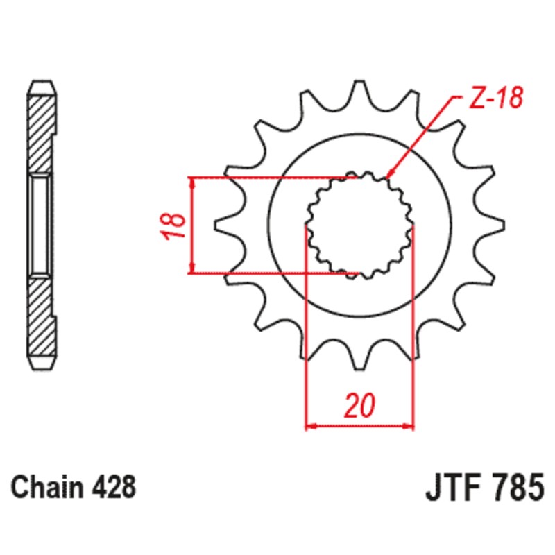 Piñón JT SPROCKETS acero estándar 785 - Paso 428