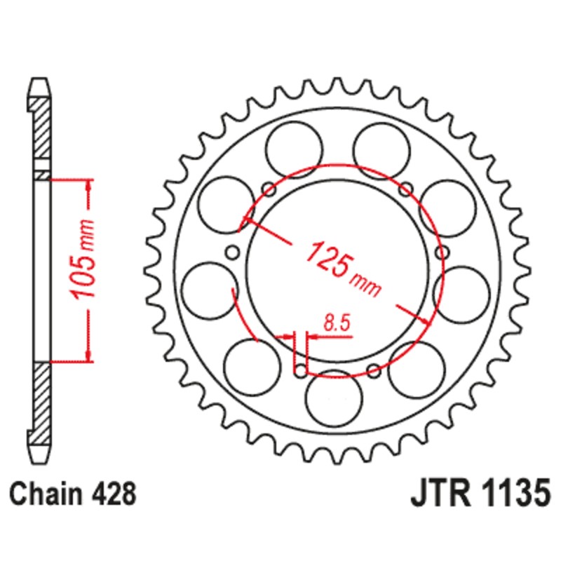 Corona JT SPROCKETS acero estándar 751 - Paso 525