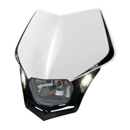 Careta con faro LED RACETECH V-Face - Negro / Blanco