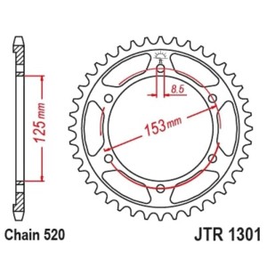 Corona JT SPROCKETS acero estándar 1301 - Paso 520