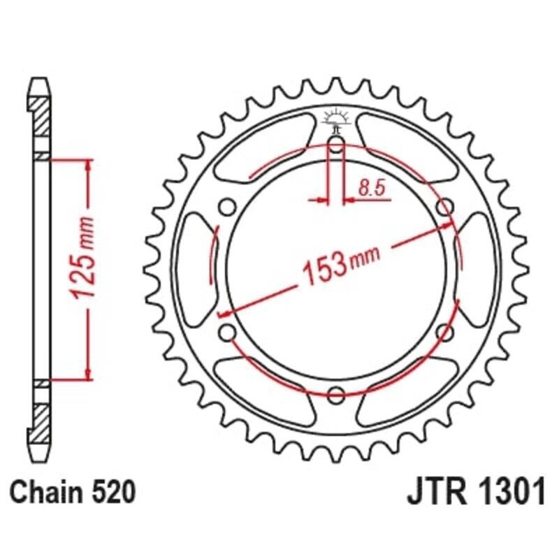 Corona JT SPROCKETS acero estándar 1301 - Paso 520