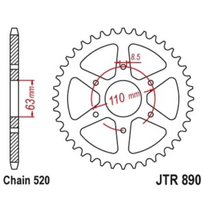 Corona JT SPROCKETS acero estándar 890 - Paso 520