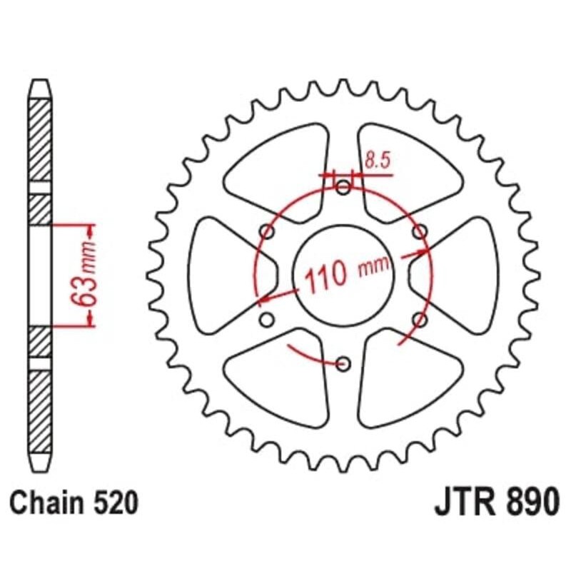 Corona JT SPROCKETS acero estándar 890 - Paso 520