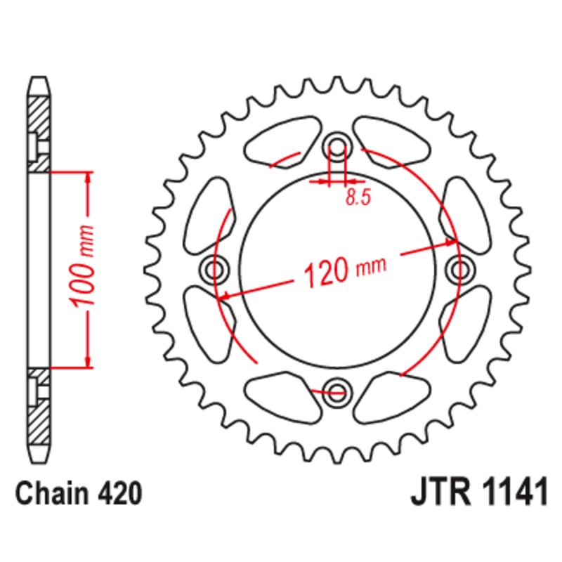 Corona JT SPROCKETS acero estándar 1141 - Paso 420