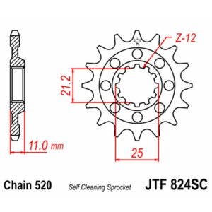 Piñón JT SPROCKETS acero autolimpiable 824 - Paso 520