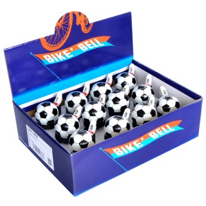 Caja de 12 timbres de bici, balón fútbol