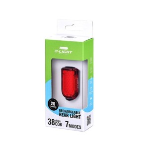 Luz trasera bicicleta 20 lúmenes recargable USB. 38 LEDs COB. 7 modos