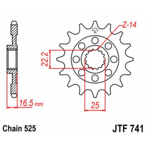 Piñón JT SPROCKETS acero estándar 741 - Paso 525