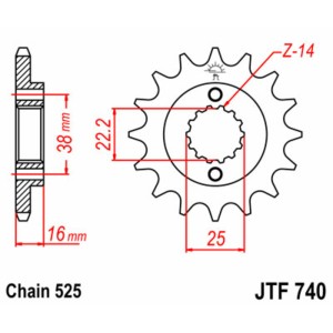 Piñón JT SPROCKETS acero estándar 740 - Paso 525