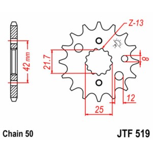 Piñón JT SPROCKETS acero estándar 519 - Paso 530