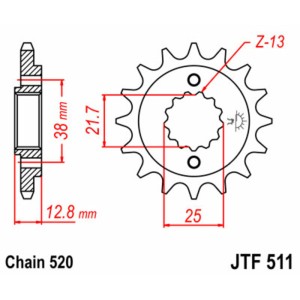Piñón JT SPROCKETS acero estándar 511 - Paso 520
