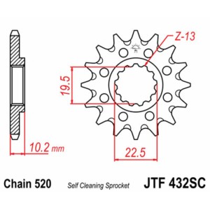 Piñón JT SPROCKETS acero autolimpiable 432 - Paso 520