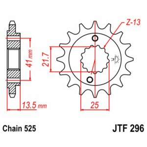 Piñon JT 296 de acero con 16 dientes