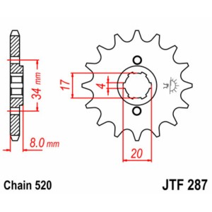 Piñón JT SPROCKETS acero estándar 287 - Paso 520