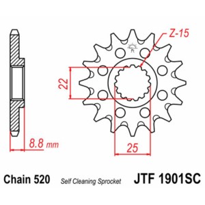 Piñón JT SPROCKETS acero autolimpiable 1901 - Paso 520