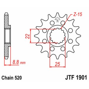 Piñón JT SPROCKETS acero estándar 1901 - Paso 520