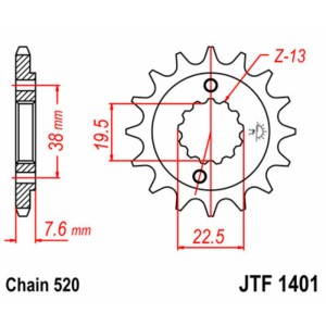 Piñón JT SPROCKETS acero estándar 1401 - Paso 520
