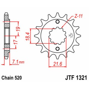 Piñón JT SPROCKETS acero estándar 1321 - Paso 520