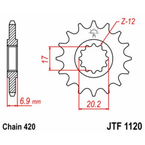 Piñon JT SPROCKETS acero estándar 1120 - 420 - Motor Minarelli AM6