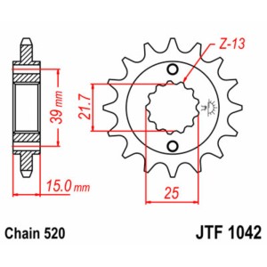 Piñón JT SPROCKETS acero estándar 1042 - Paso 520