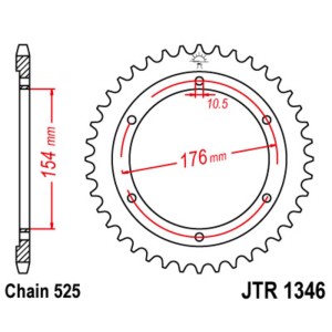 Corona JT SPROCKETS acero estándar 1346 - Paso 525