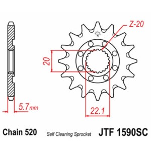Piñón JT SPROCKETS acero autolimpiable 1590 - Paso 520